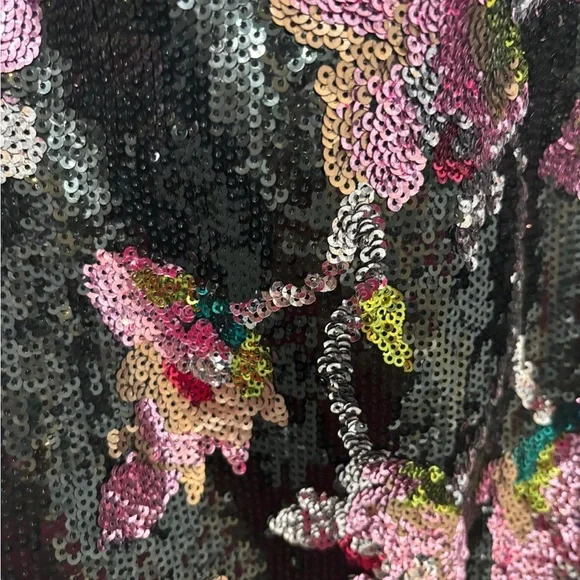 Self-Portrait Midnight Bloom One Shoulder Sequined Cocktail Dress - Picture 6 of 8